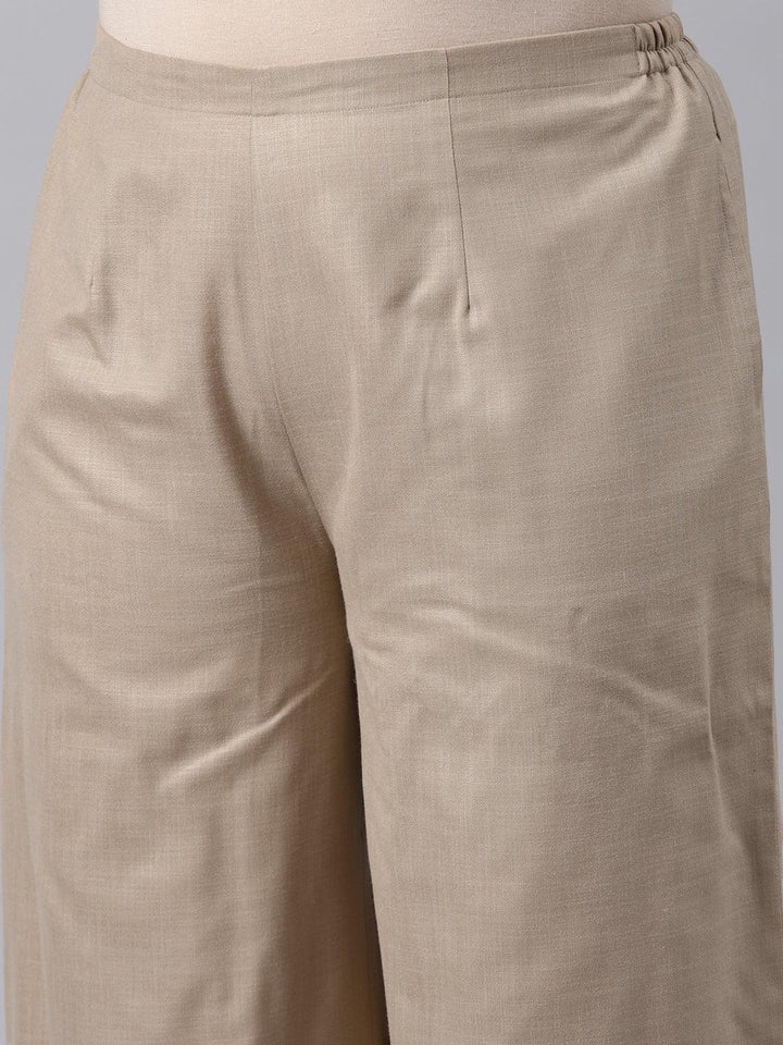 Plus Size Beige Solid Cotton Suit Set