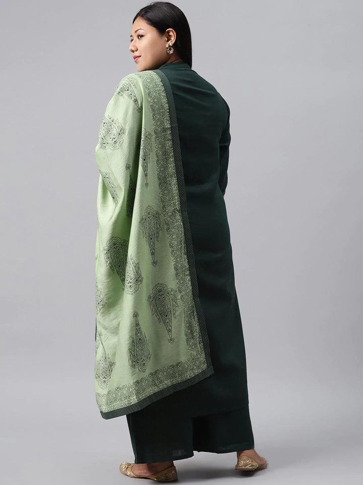 Plus Size Green Solid Cotton Suit Set
