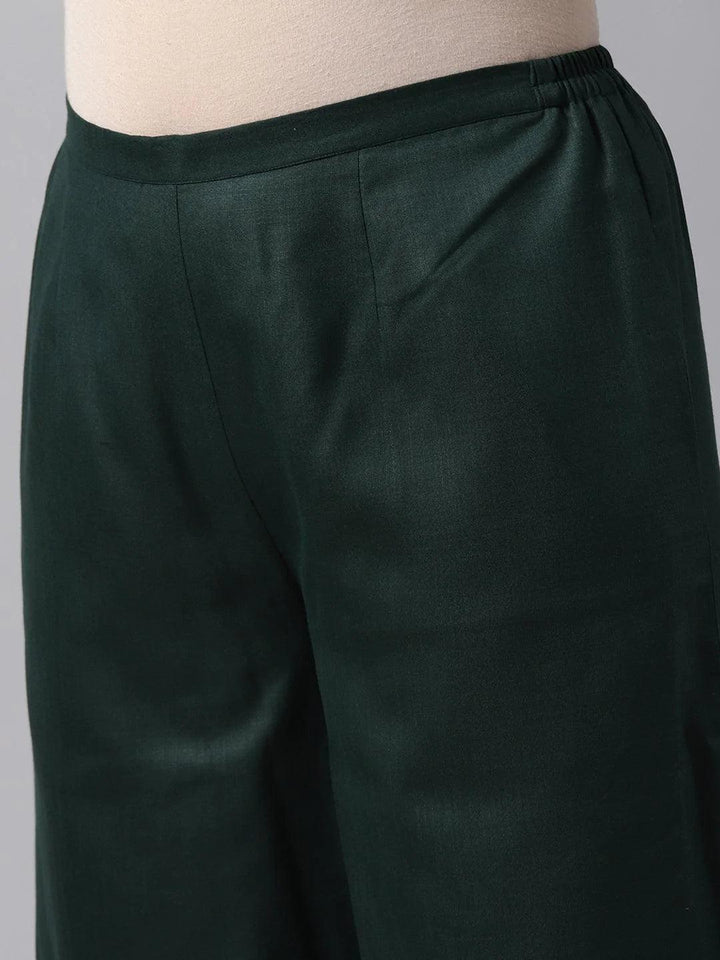 Plus Size Green Solid Cotton Suit Set