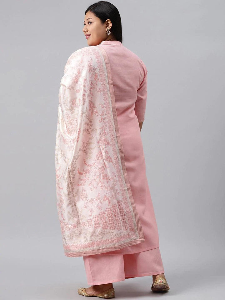 Plus Size Pink Solid Cotton Suit Set