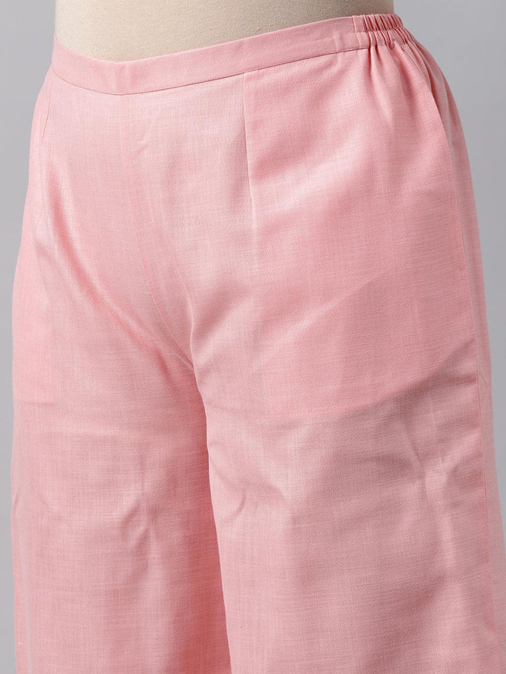 Plus Size Pink Solid Cotton Suit Set
