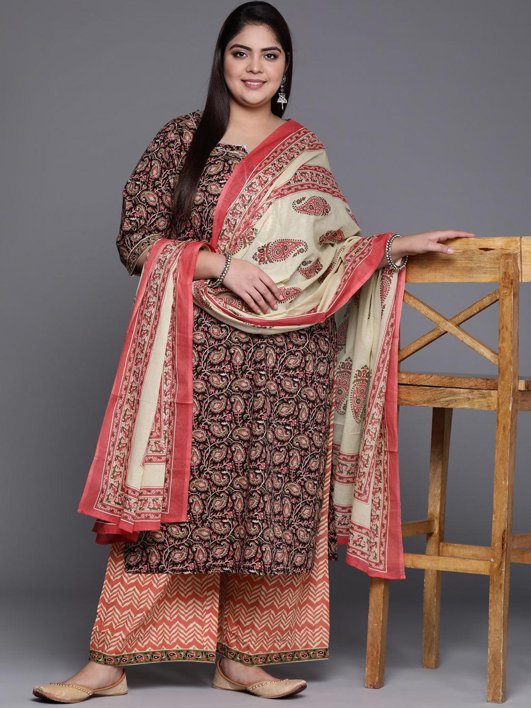 Plus Size Multicoloured Printed Cotton Suit Set - ShopLibas