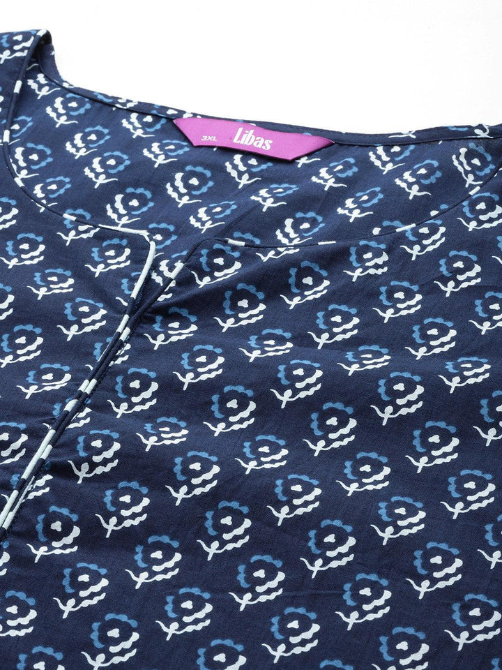 Black Yoke Design Cotton Straight Kurta With Trousers & Dupatta