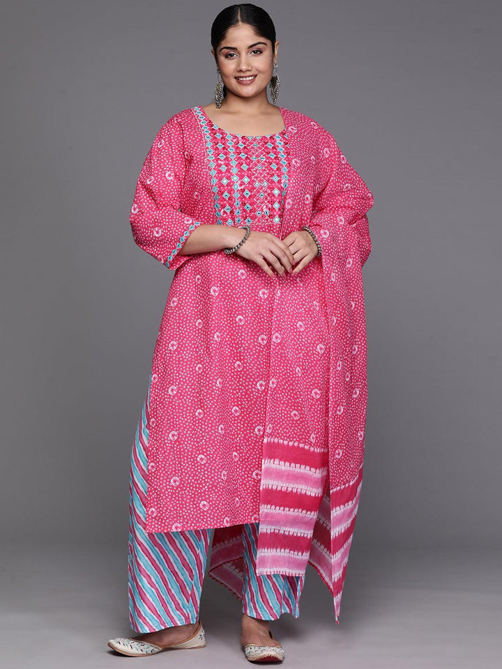 Black Yoke Design Cotton Straight Kurta With Trousers & Dupatta