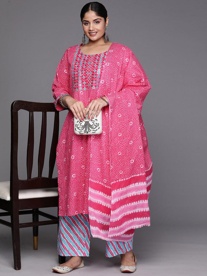 Black Yoke Design Cotton Straight Kurta With Trousers & Dupatta