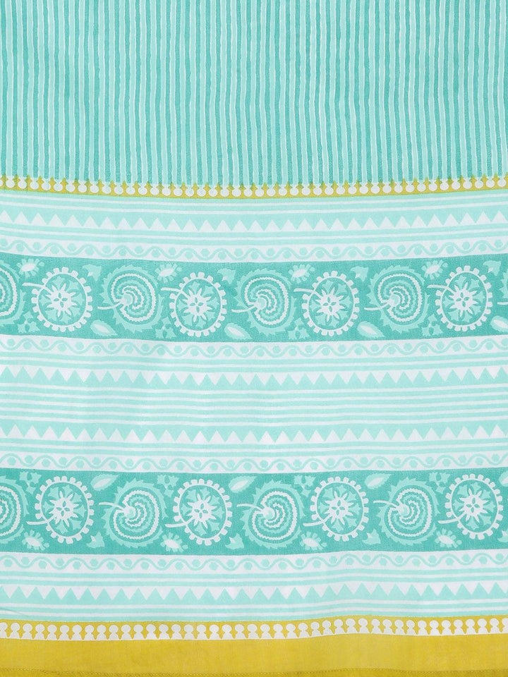 Plus Size Lime Green Printed Cotton Straight Kurta With Trousers & Dupatta