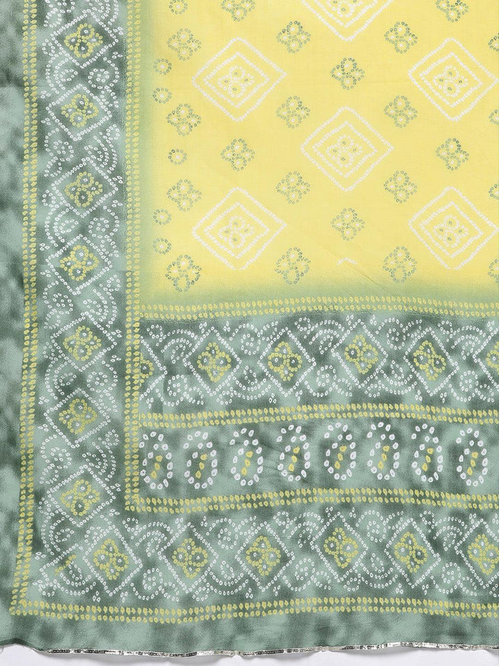 Plus Size Green Printed Cotton Straight Kurta With Trousers & Dupatta