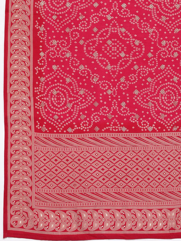 Plus Size Pink Printed Silk Blend Straight Suit With Dupatta