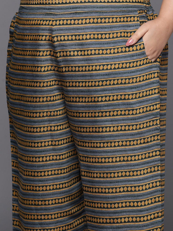 Plus Size Green Printed Silk Blend Straight Suit With Dupatta