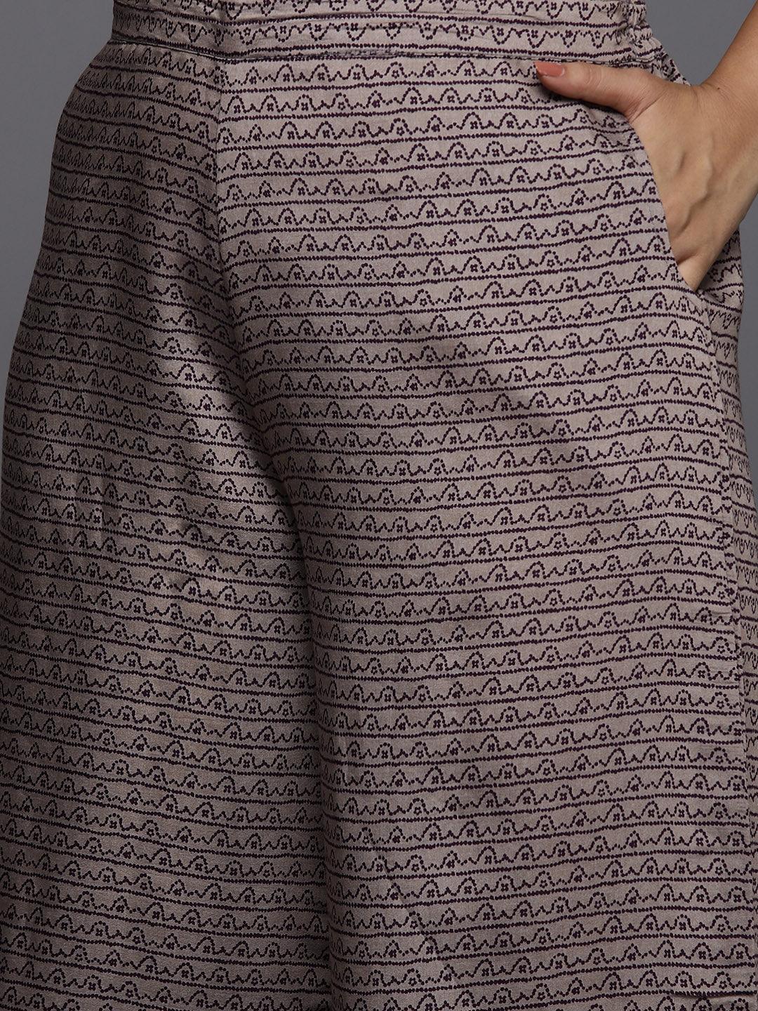 Plus Size Burgundy Printed Silk Blend Straight Kurta With Palazzos & Dupatta - ShopLibas