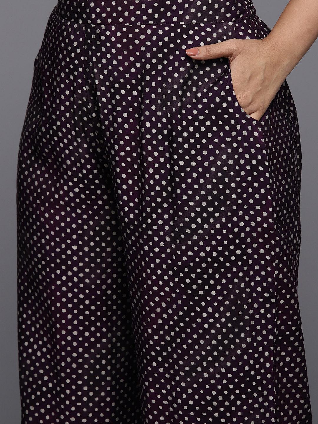 Plus Size Purple Yoke Design Silk Blend Straight Kurta With Trousers & Dupatta - ShopLibas