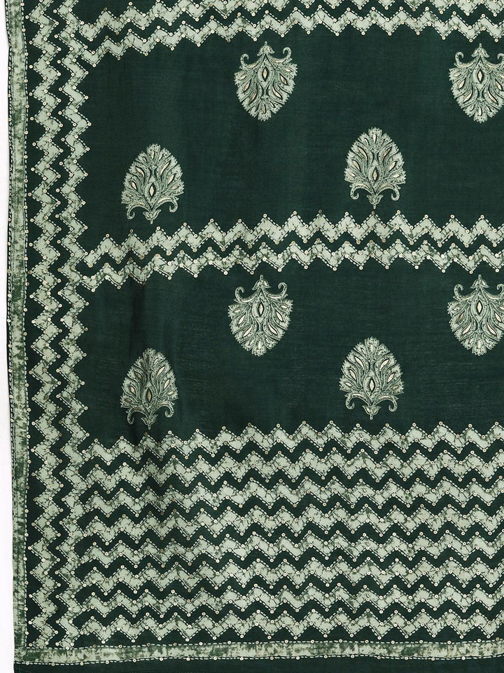 Plus Size Green Printed Silk Blend Straight Suit With Dupatta