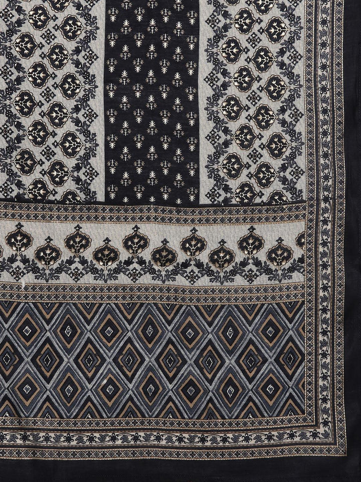 Plus Size Blue Yoke Design Silk Blend Straight Suit With Dupatta