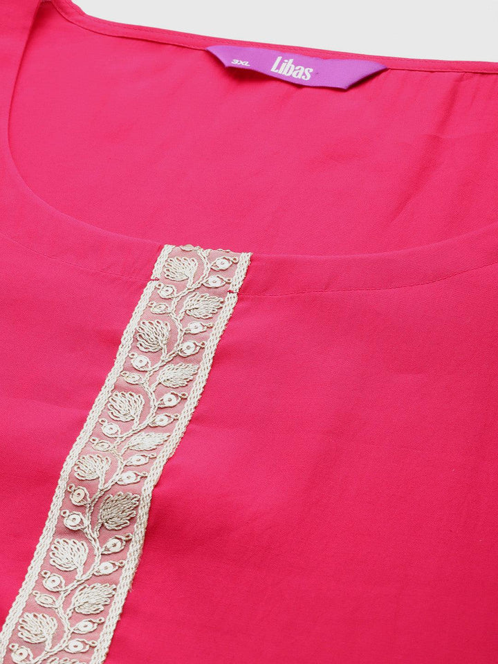 Plus Size Pink Printed Silk Blend Straight Suit With Dupatta