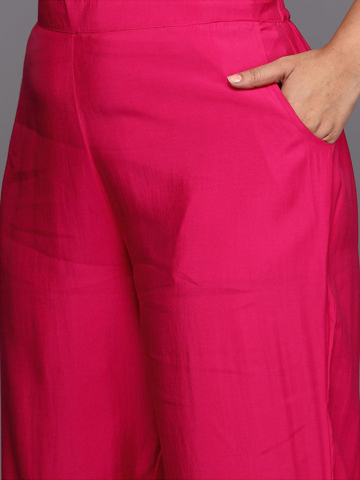Plus Size Pink Printed Silk Blend Straight Suit With Dupatta