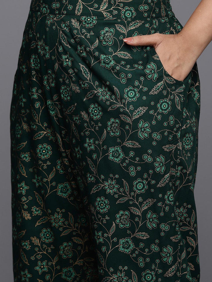 Plus Size Green Yoke Design Rayon A-Line Kurta With Trousers & Dupatta