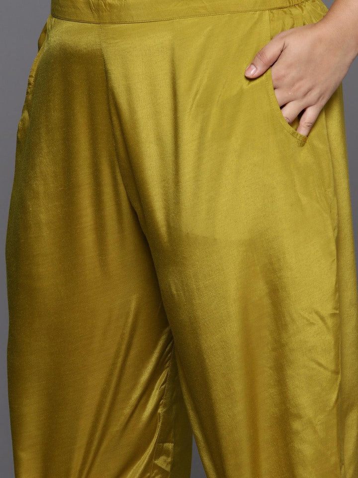 Plus Size Mustard Woven Design Chanderi Silk Straight Suit With Dupatta