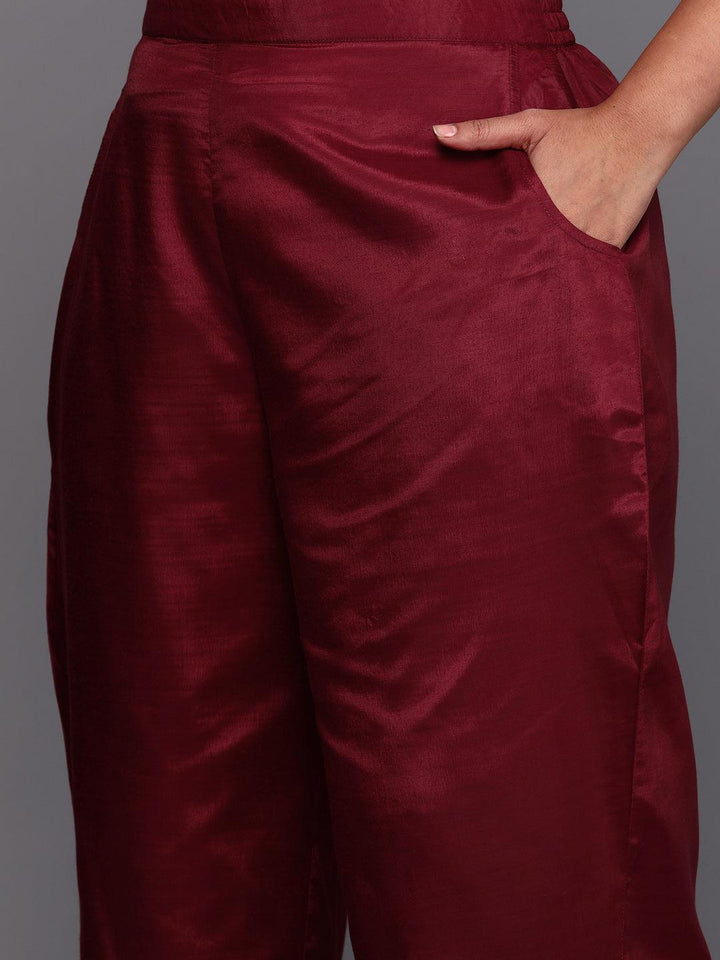 Plus Size Maroon Woven Design Chanderi Silk Straight Suit With Dupatta