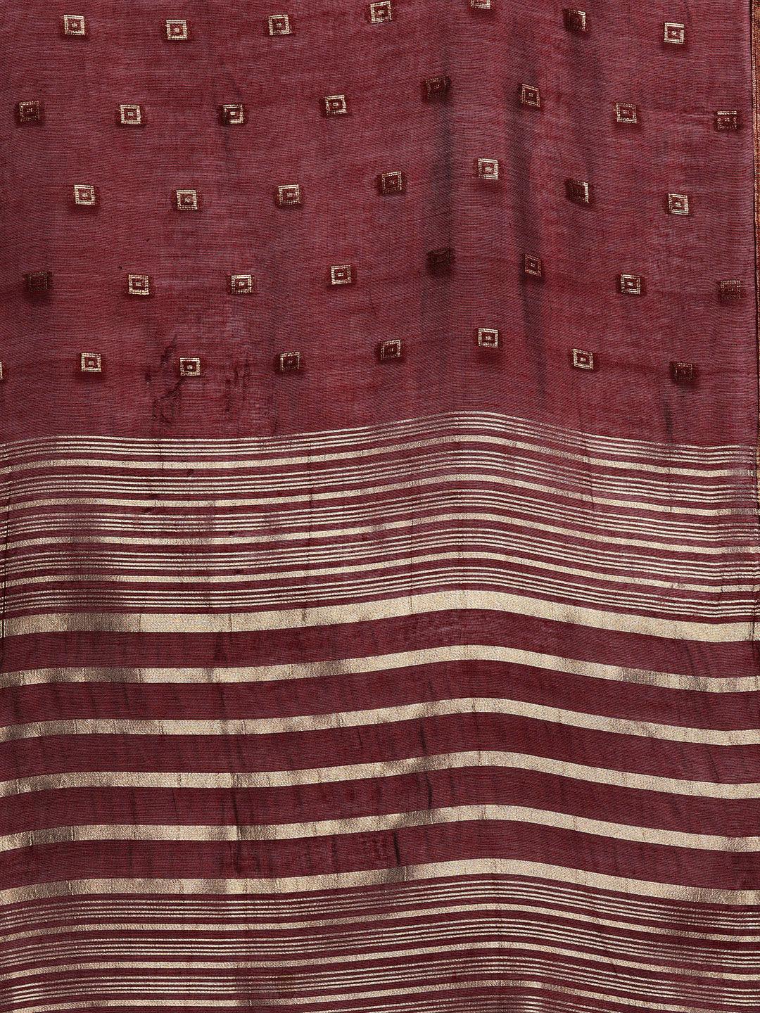 Maroon Woven Design Chanderi Silk Straight Kurta With Trousers & Dupatta - ShopLibas