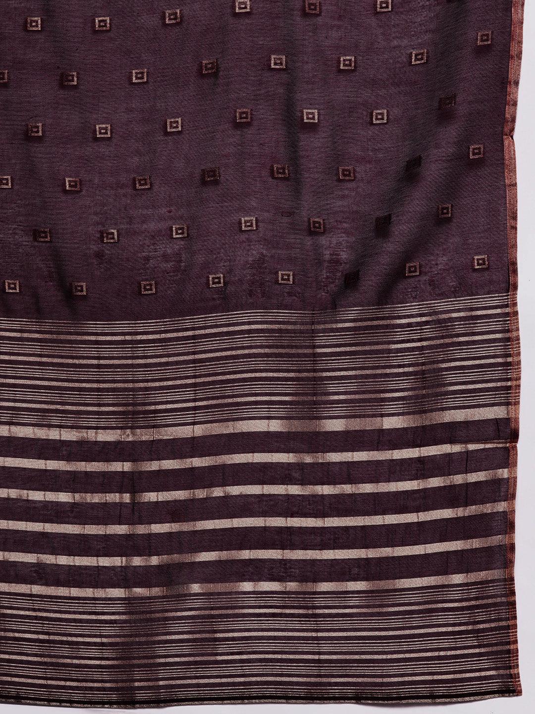 Wine Woven Design Chanderi Silk Straight Kurta With Trousers & Dupatta - ShopLibas