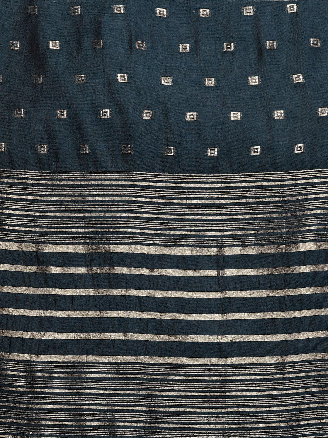 Blue Woven Design Chanderi Silk Straight Kurta With Trousers & Dupatta - ShopLibas