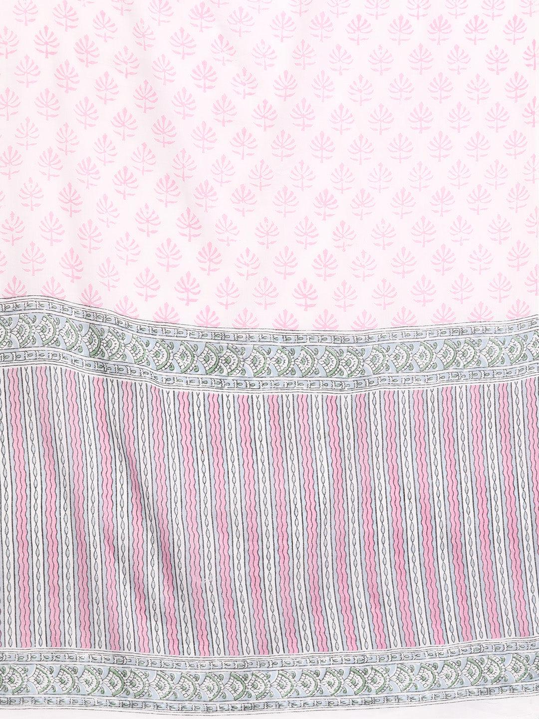 Pink Printed Cotton Straight Kurta With Palazzos & Dupatta - ShopLibas