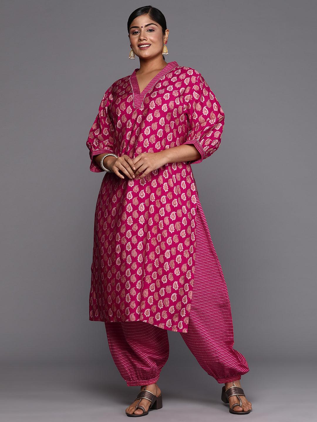 Pink Printed Silk Blend Straight Kurta With Salwar - ShopLibas