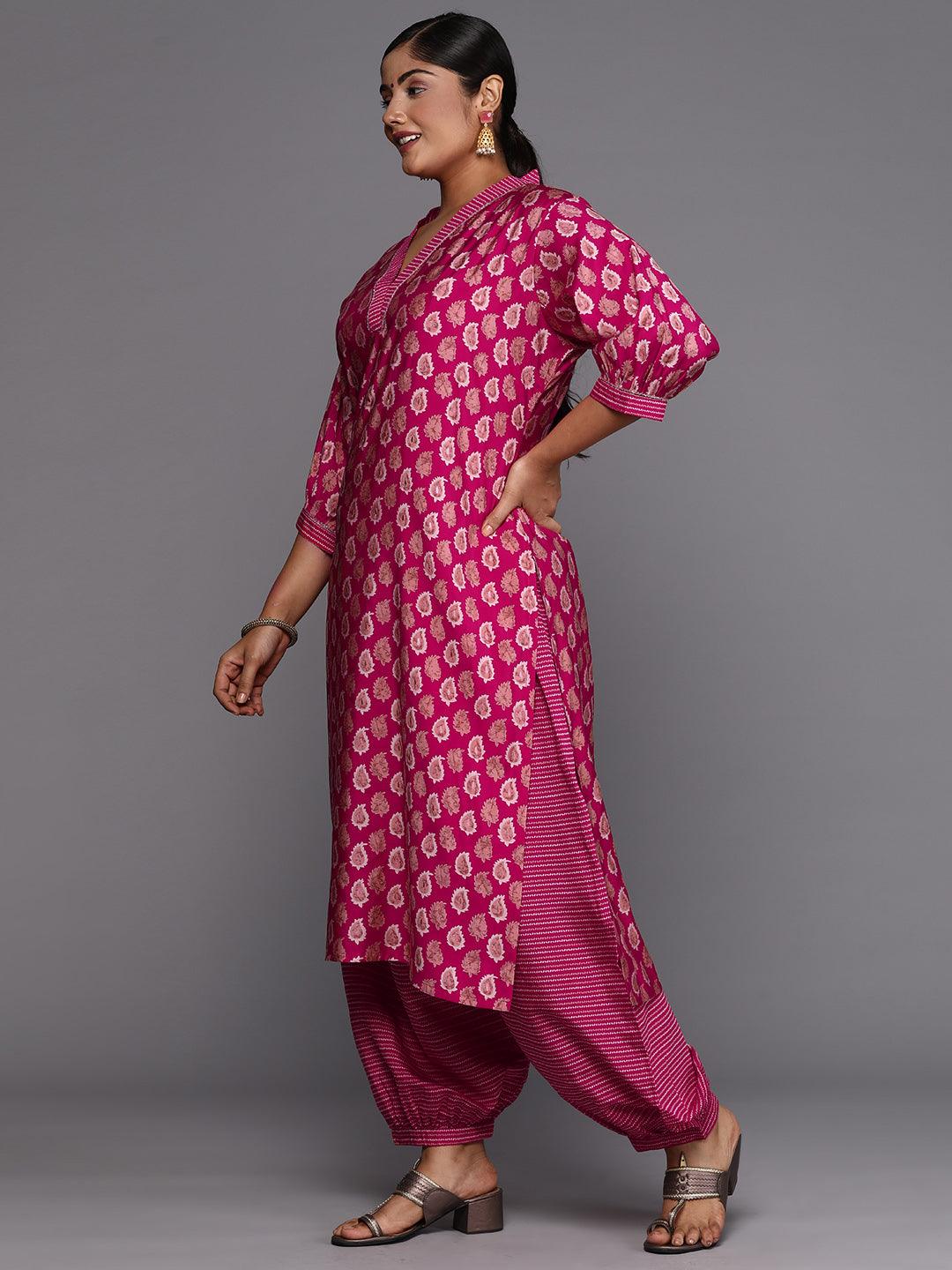 Pink Printed Silk Blend Straight Kurta With Salwar - ShopLibas