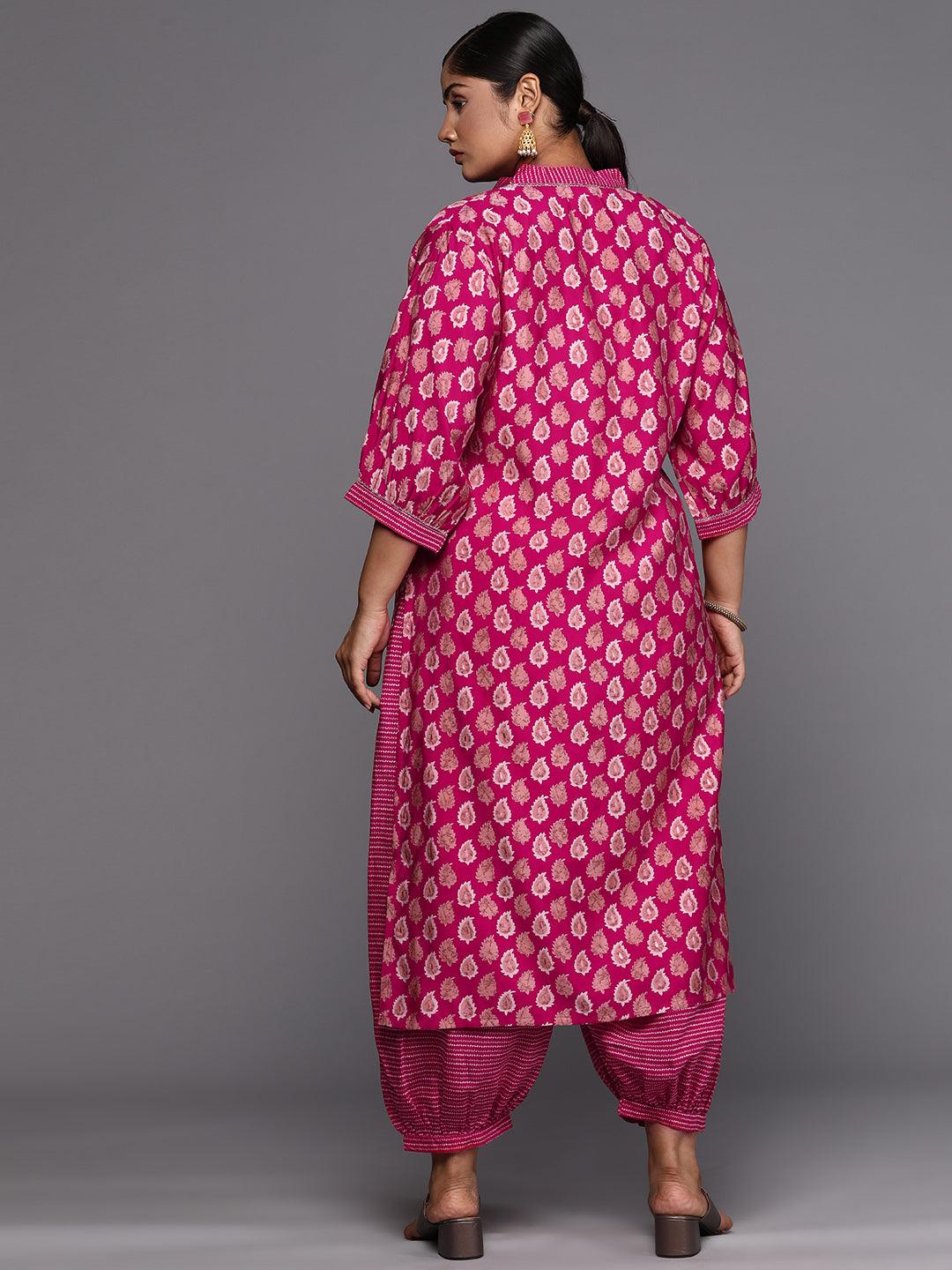 Pink Printed Silk Blend Straight Kurta With Salwar - ShopLibas