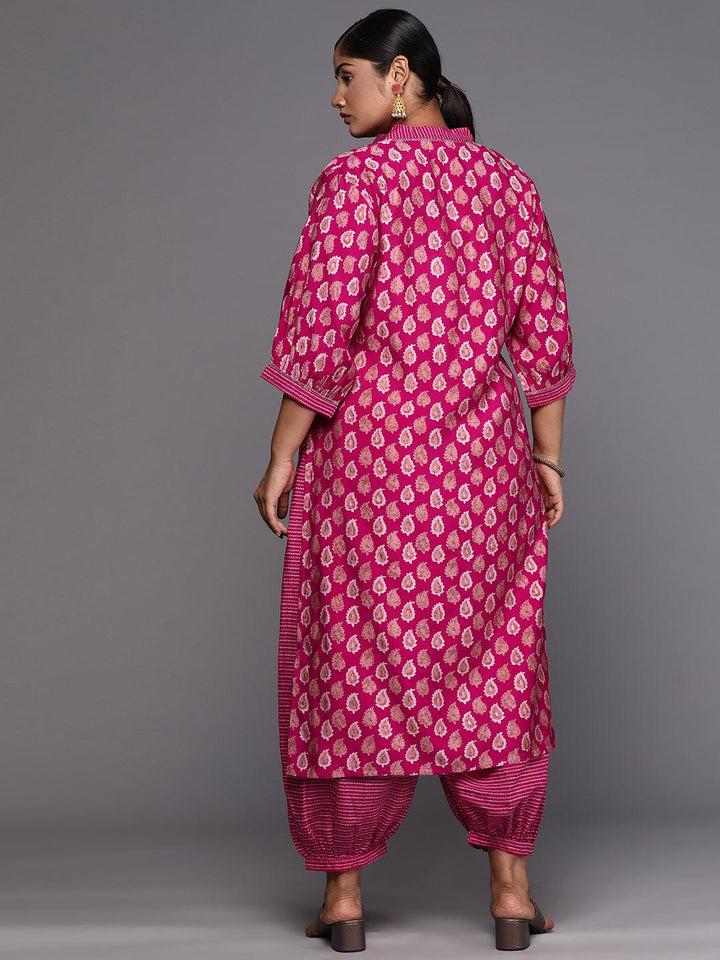 Plus Size Pink Printed Silk Blend Straight Kurta Set