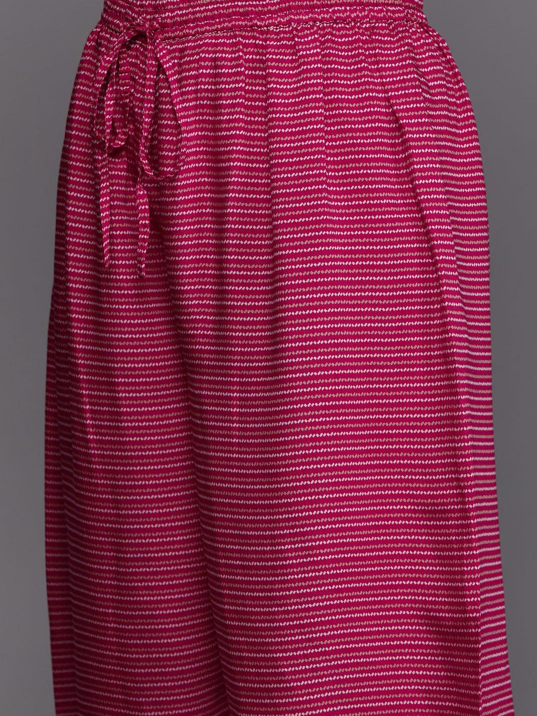 Pink Printed Silk Blend Straight Kurta With Salwar - ShopLibas
