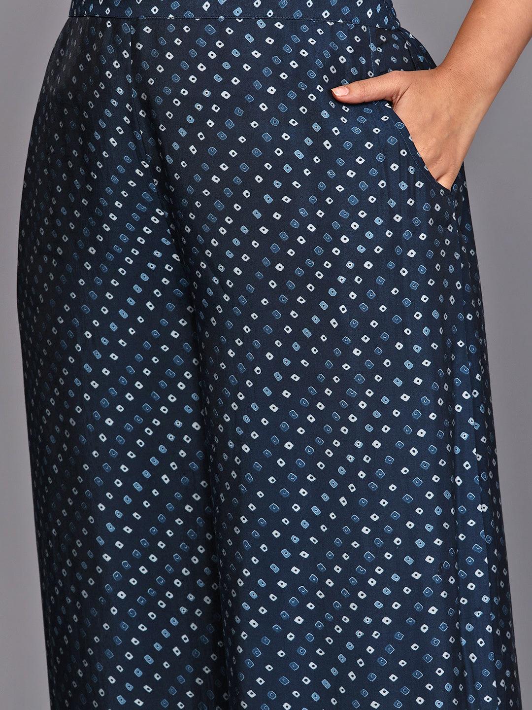 Blue Printed Silk Blend Straight Kurta With Palazzos - ShopLibas