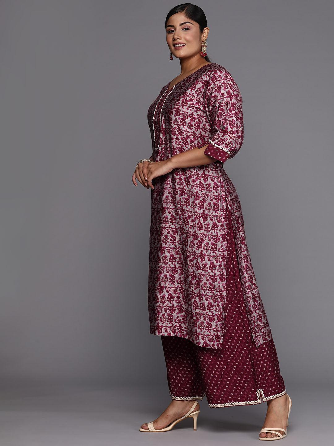 Maroon Printed Silk Blend Straight Kurta With Palazzos - ShopLibas