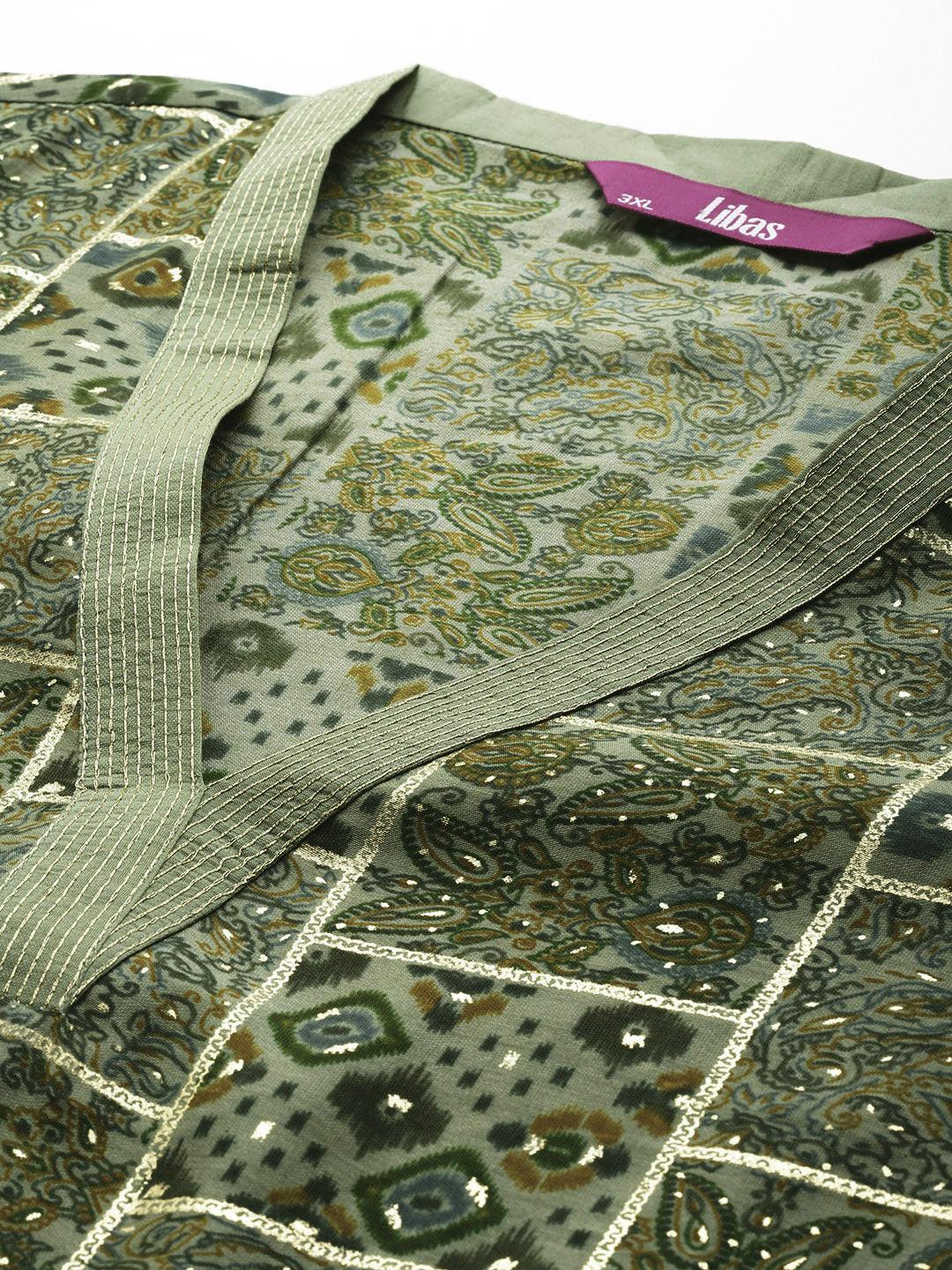 Plus Size Green Printed Silk Blend Straight Kurta With Salwar & Dupatta - ShopLibas