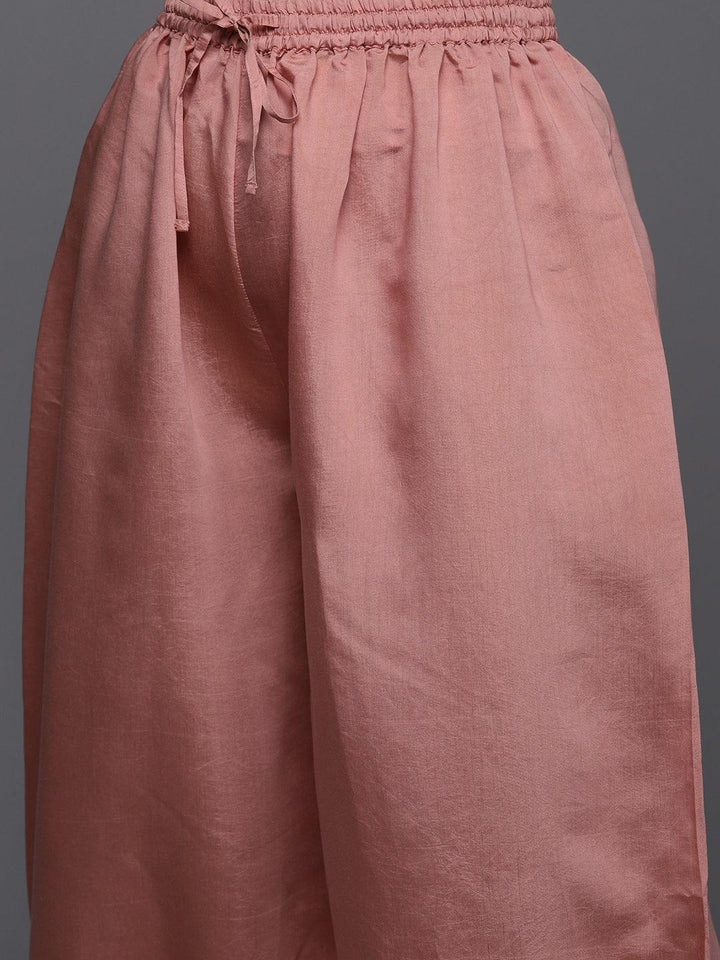 Plus Size Peach Printed Silk Blend Straight Suit With Dupatta