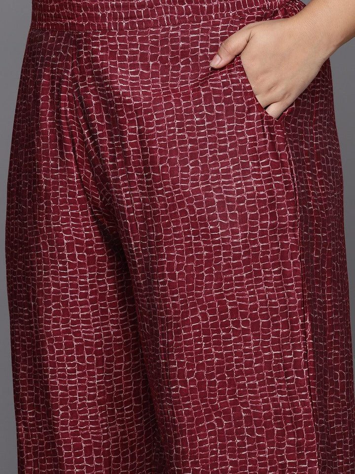 Plus Size Maroon Printed Silk Blend Straight Suit With Dupatta