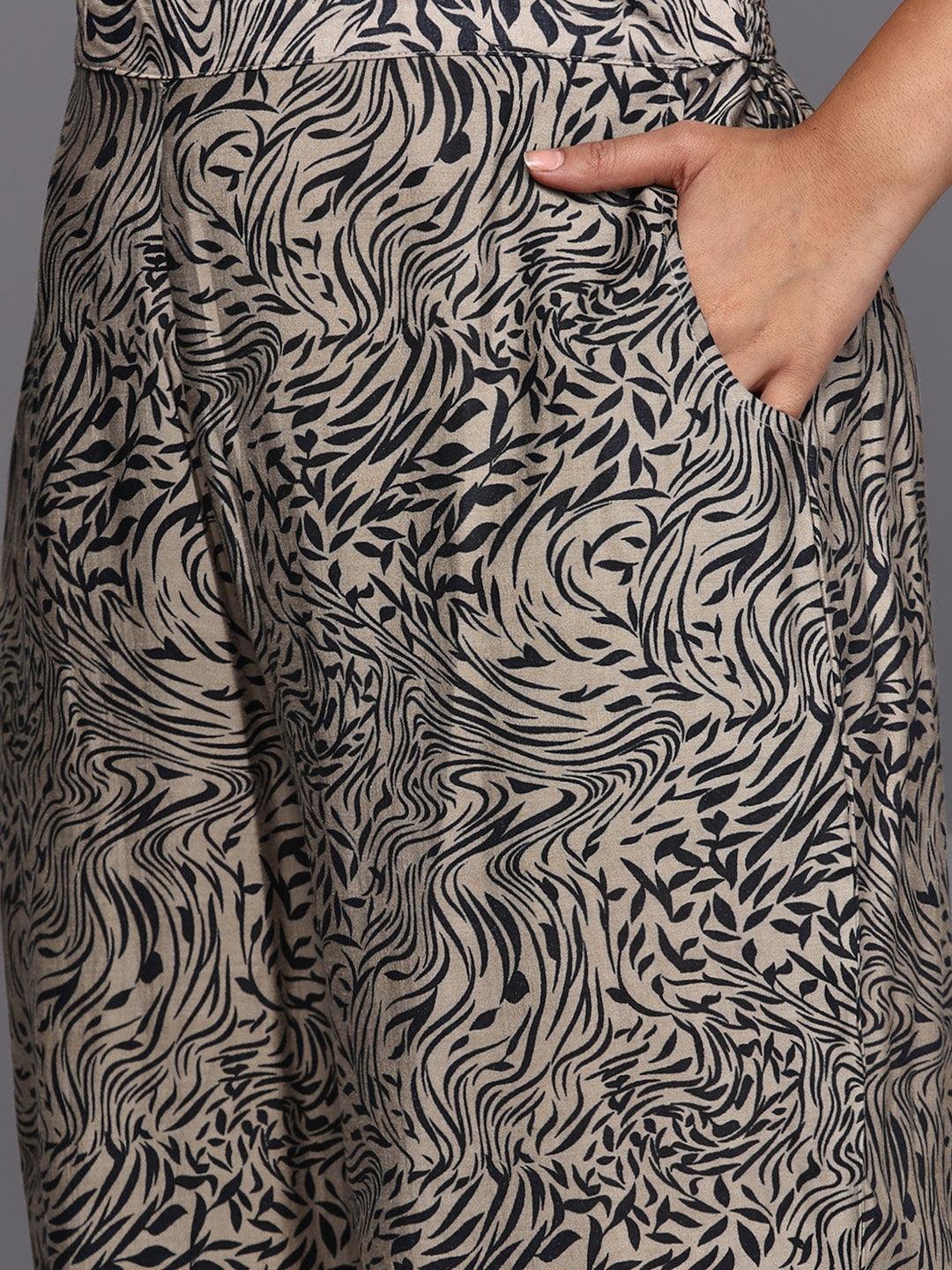 Blue Printed Silk Blend Straight Kurta With Trousers & Dupatta - ShopLibas