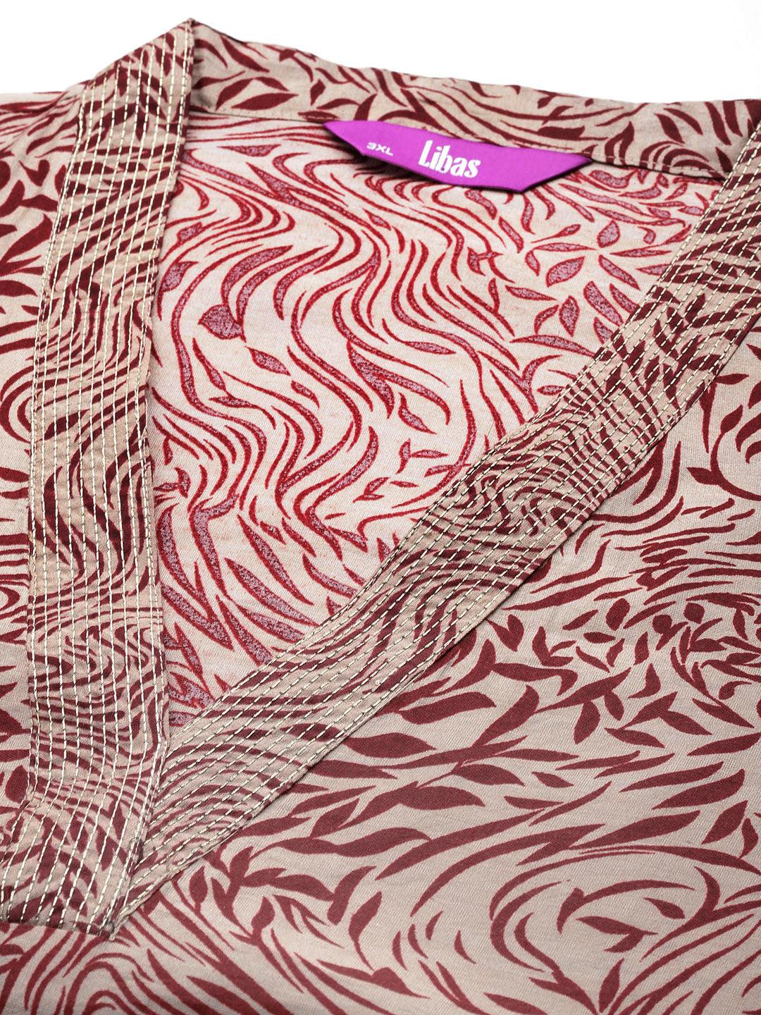 Maroon Printed Silk Blend Straight Kurta With Trousers & Dupatta - ShopLibas
