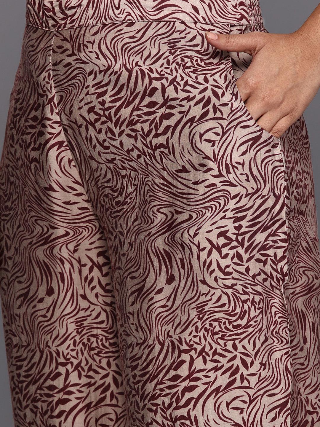 Maroon Printed Silk Blend Straight Kurta With Trousers & Dupatta - ShopLibas