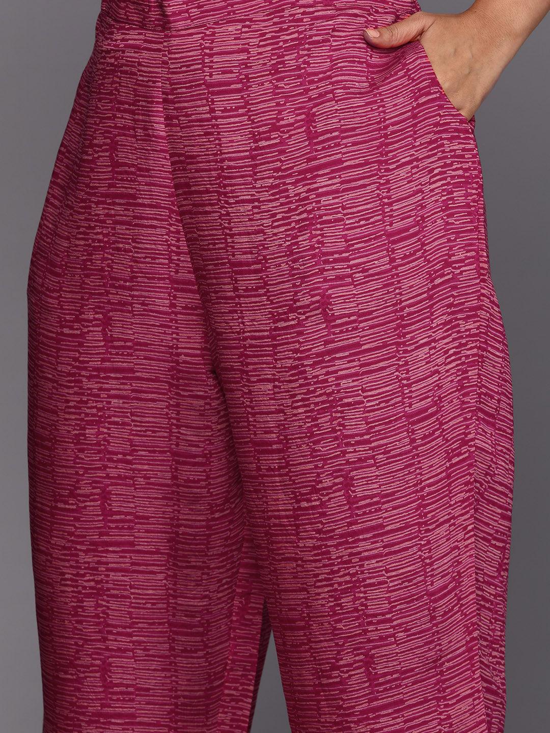 Pink Printed Silk Blend Straight Kurta With Trousers & Dupatta - ShopLibas