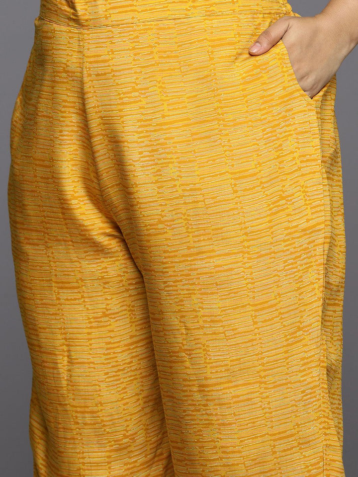 Plus Size Yellow Printed Silk Blend Straight Suit With Dupatta