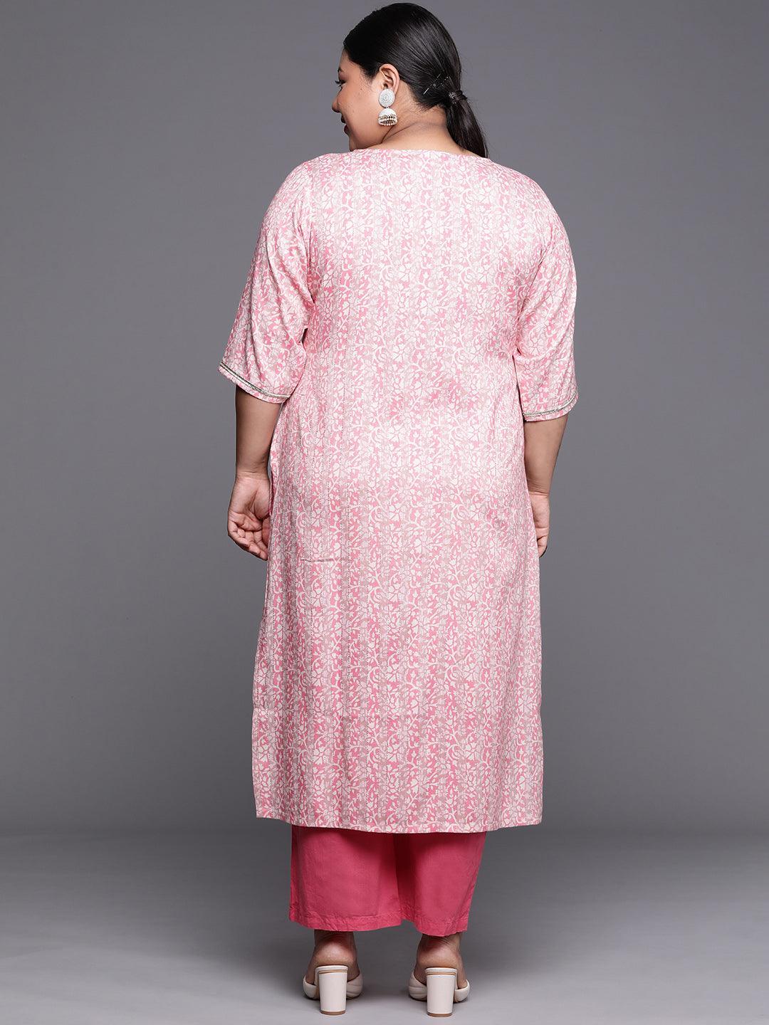 Plus Size Pink Yoke Design Rayon Kurta - ShopLibas