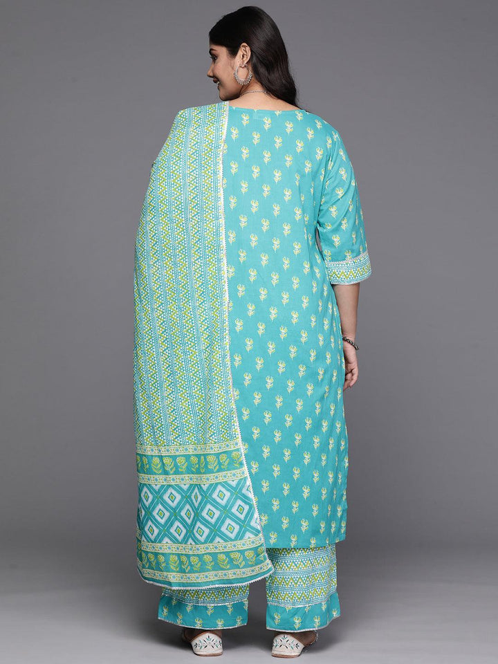 Black Yoke Design Cotton Straight Kurta With Trousers & Dupatta