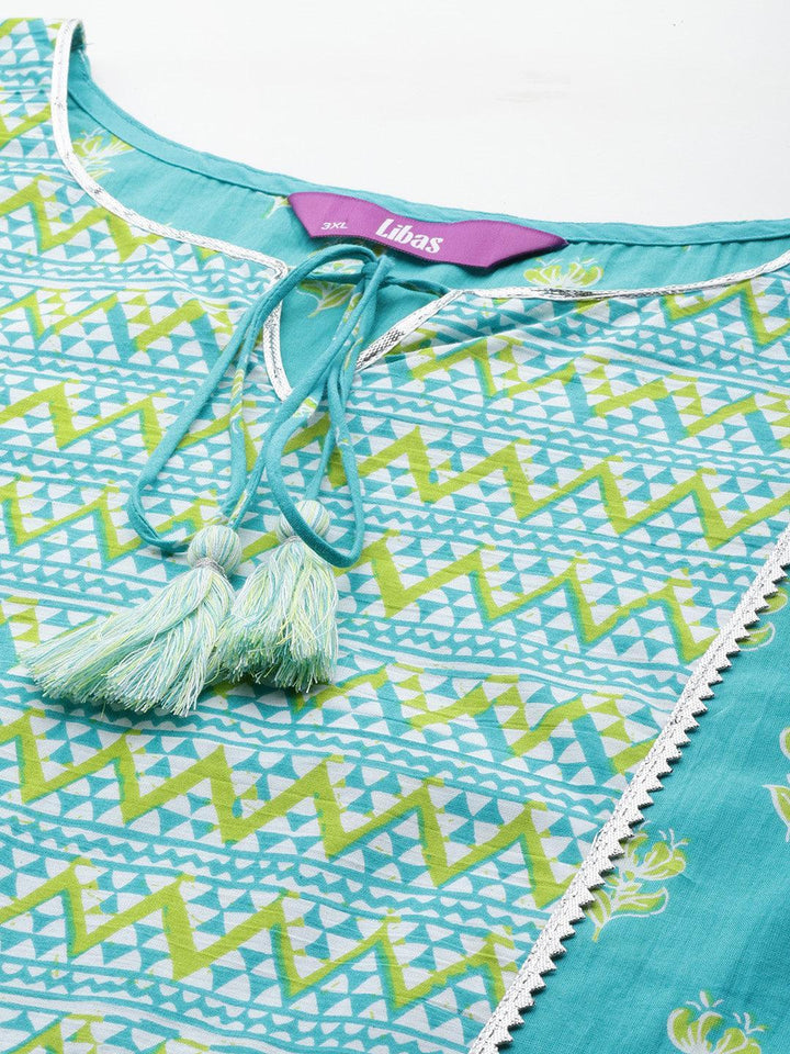 Black Yoke Design Cotton Straight Kurta With Trousers & Dupatta