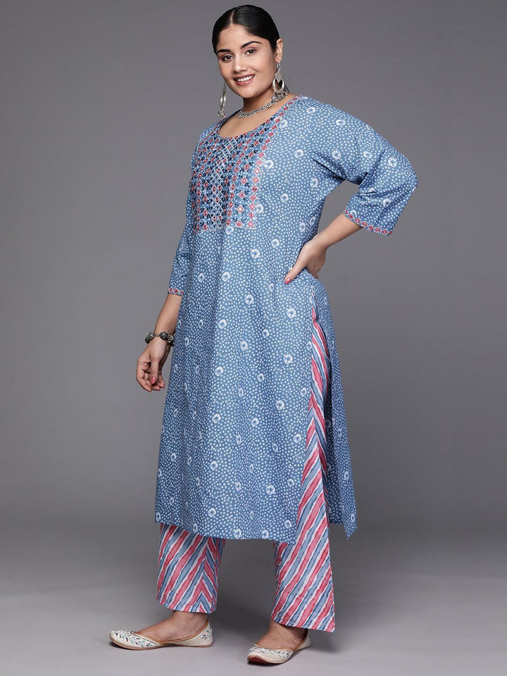 Black Yoke Design Cotton Straight Kurta With Trousers & Dupatta