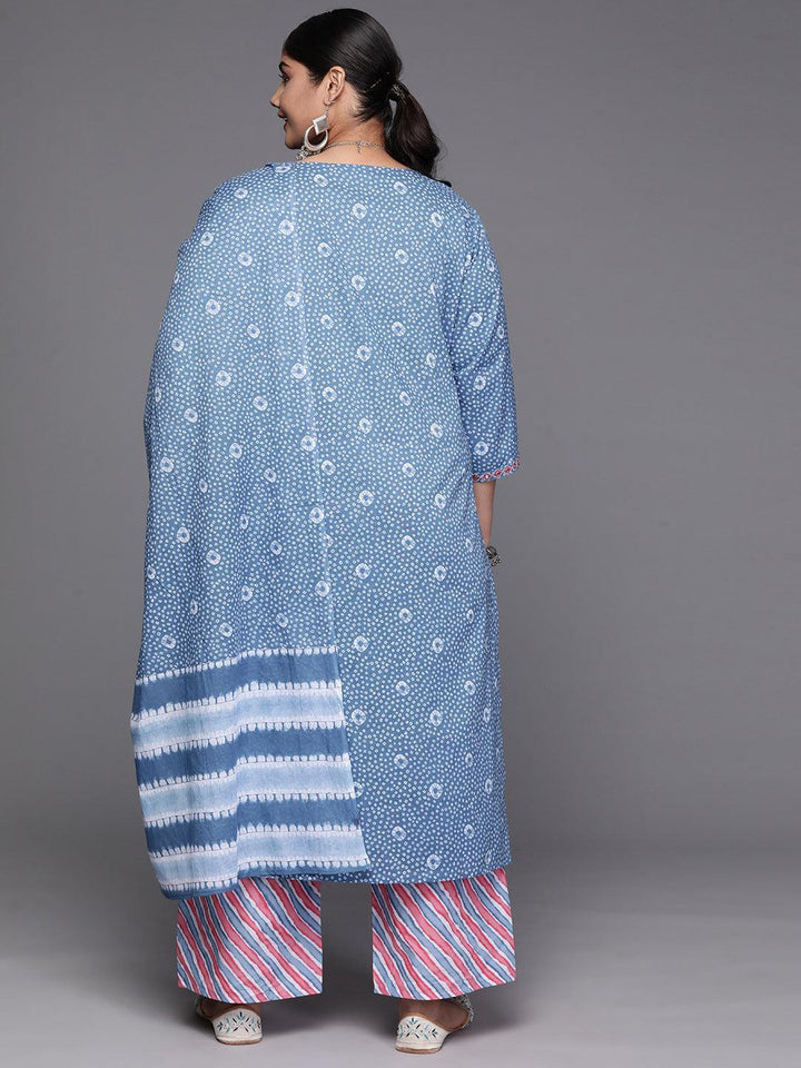 Black Yoke Design Cotton Straight Kurta With Trousers & Dupatta