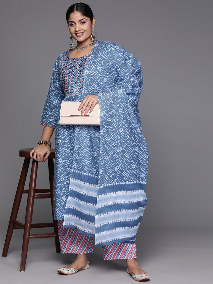 Black Yoke Design Cotton Straight Kurta With Trousers & Dupatta