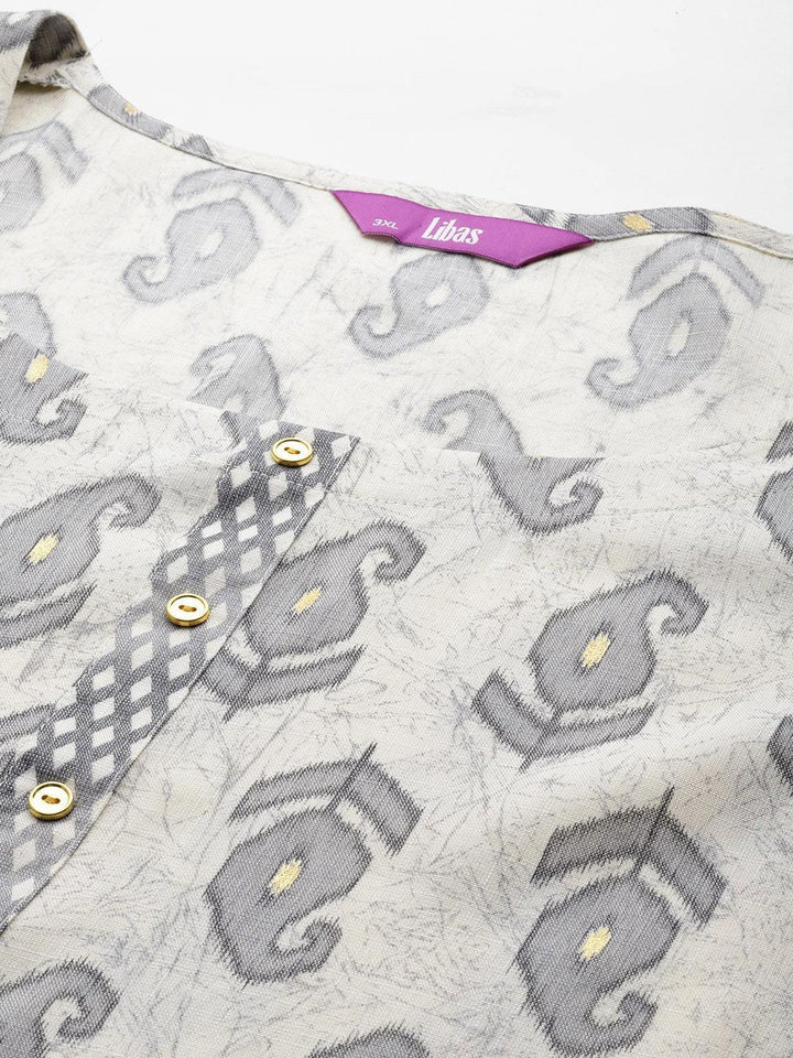 Off White Printed Rayon Straight Kurta With Trousers and Dupatta