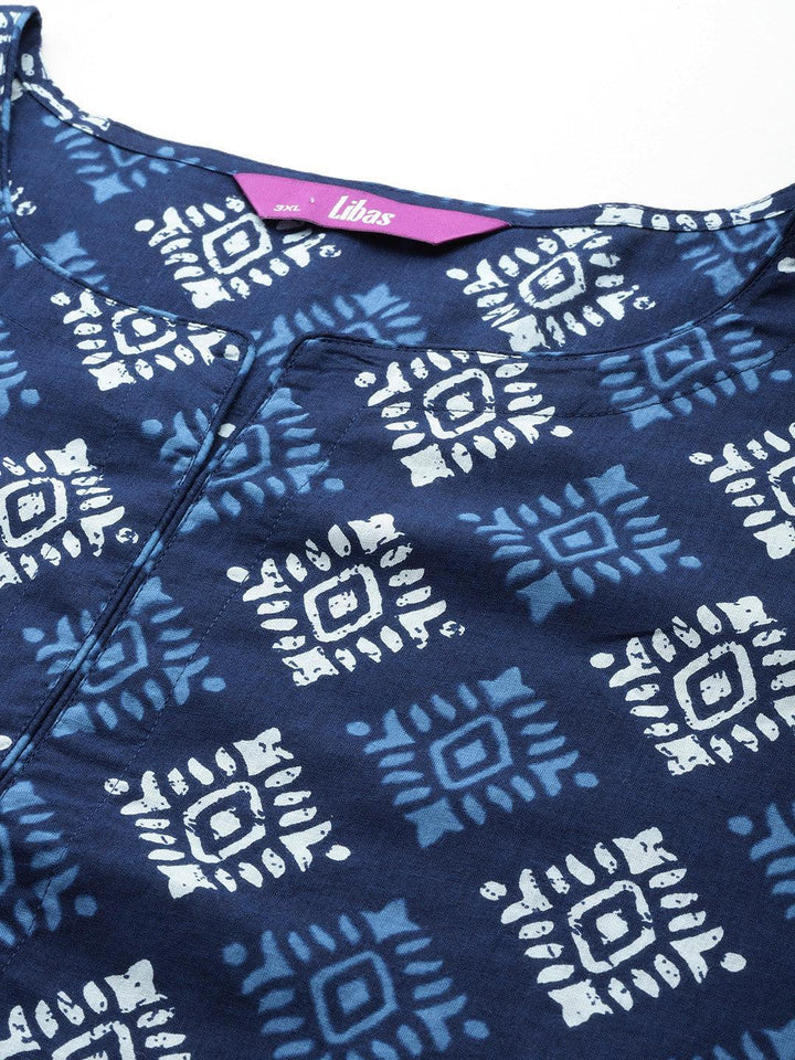 Black Yoke Design Cotton Straight Kurta With Trousers & Dupatta