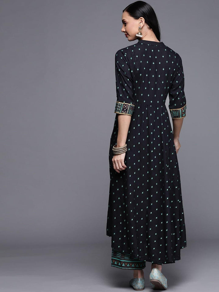 Blue Printed Rayon Kurta